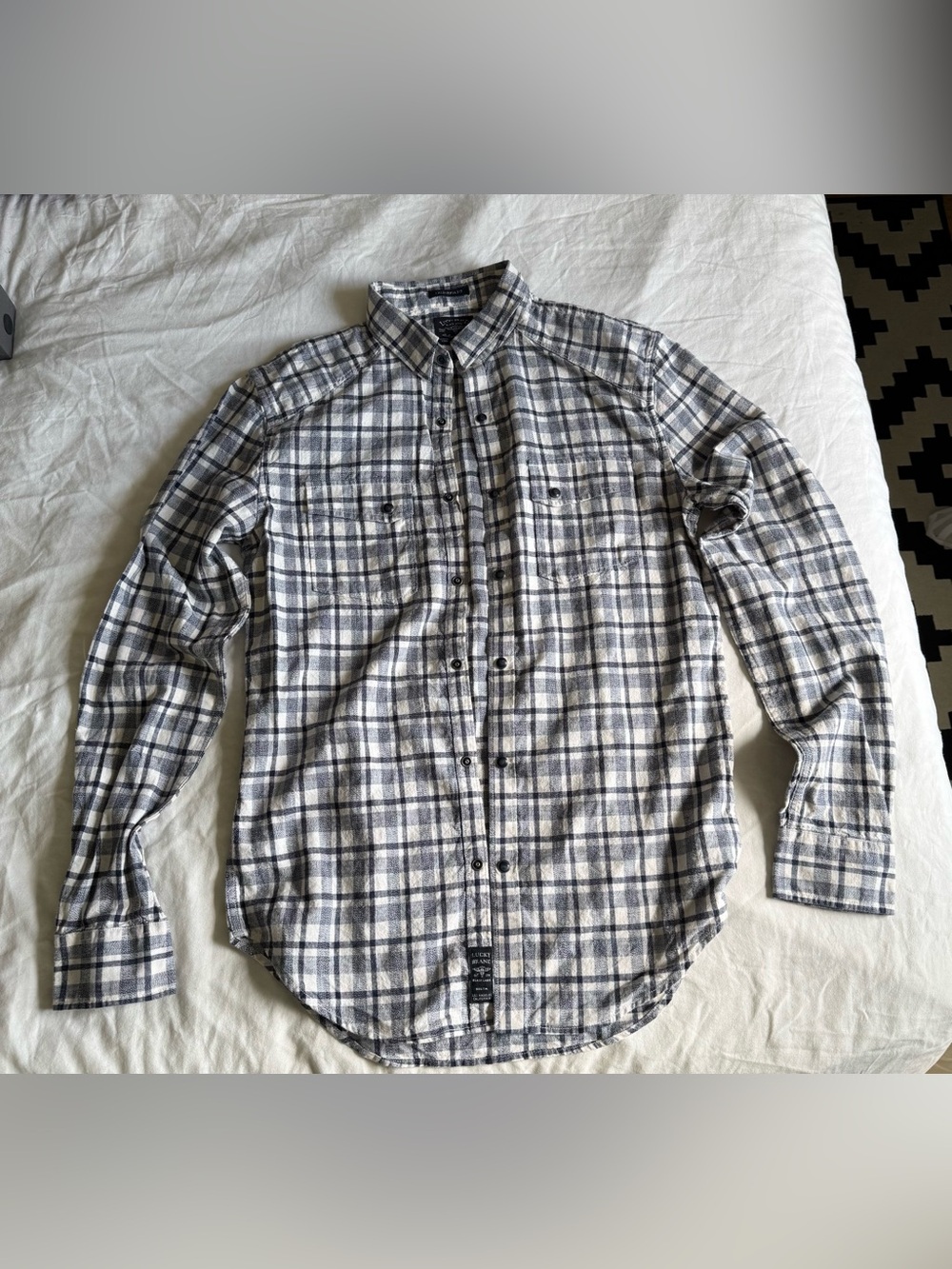 Lucky Brand Black Label Western long sleeve Button Down blue plaid Small